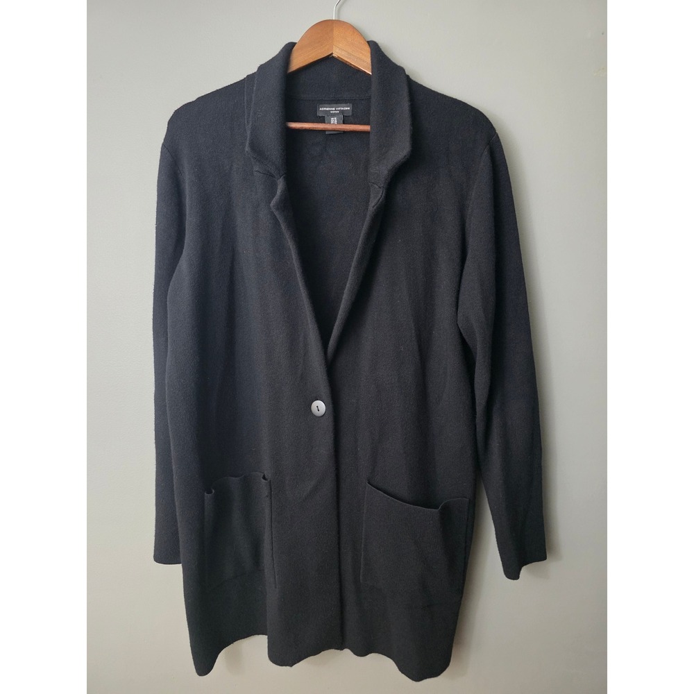 Adrienne Vittadini Woman Black Longline Knit Cardigan Blazer 1X Single Button